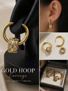 Gold Hoop Earrings Crystal Charm Dainty Luxury Minimalist Chic Statement Jewelry